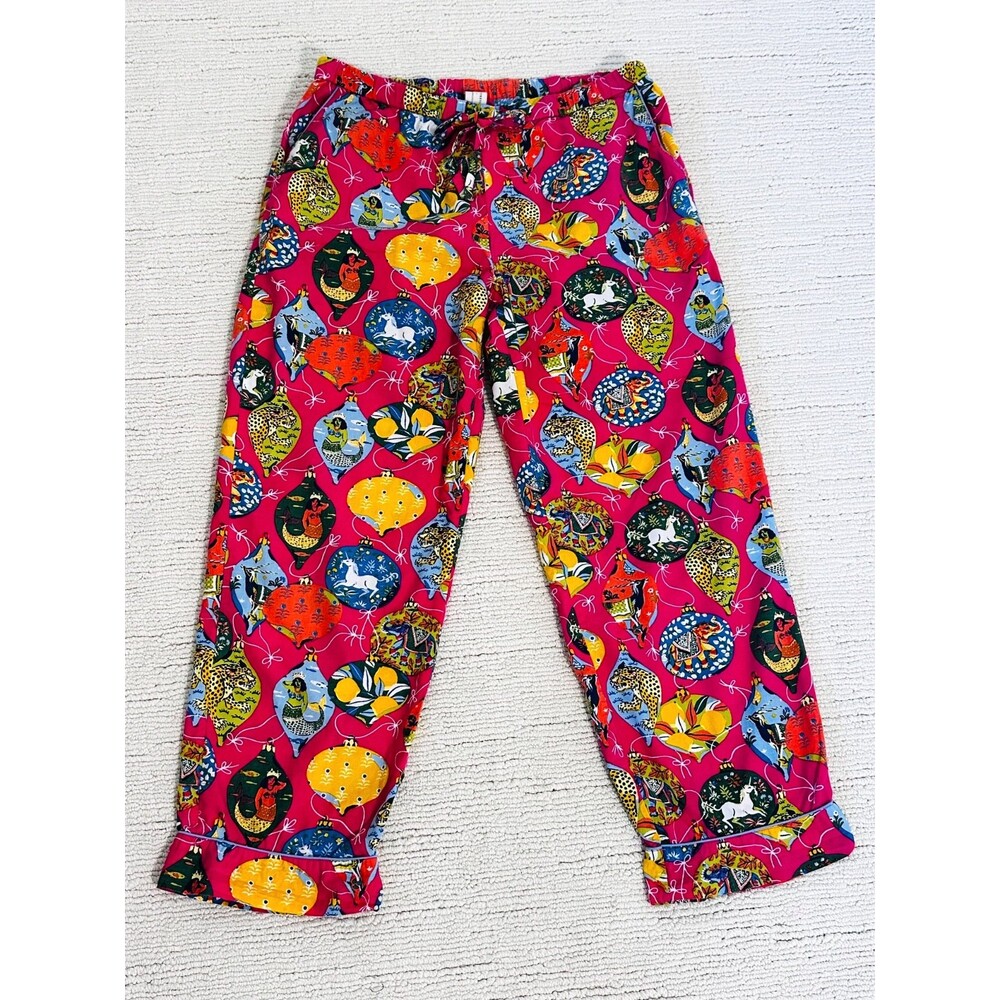 PRINT FRESH x ANTHROPOLOGIE Size S Pink PJ Bottoms Deck the Halls Novelty Lounge